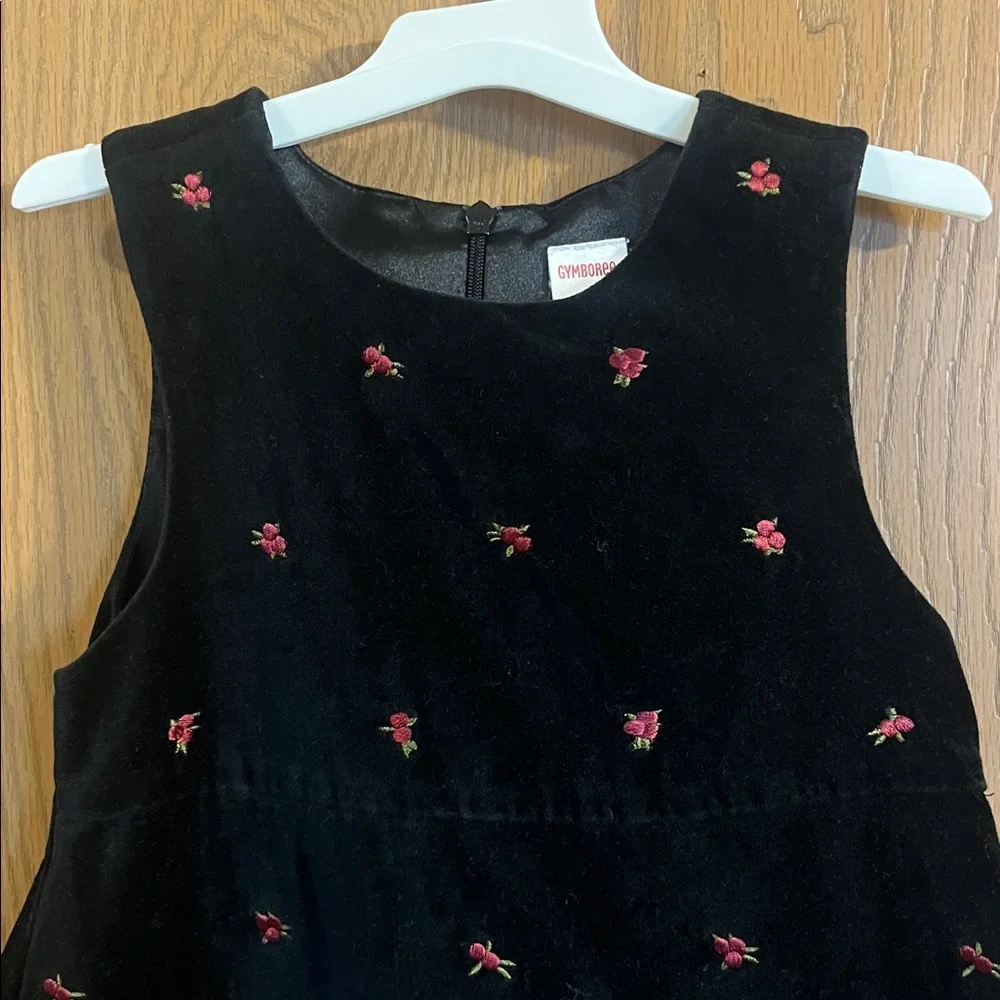 Vintage Gymboree Girls Black‎ Velvet Dress with Cherry Accents Size 5